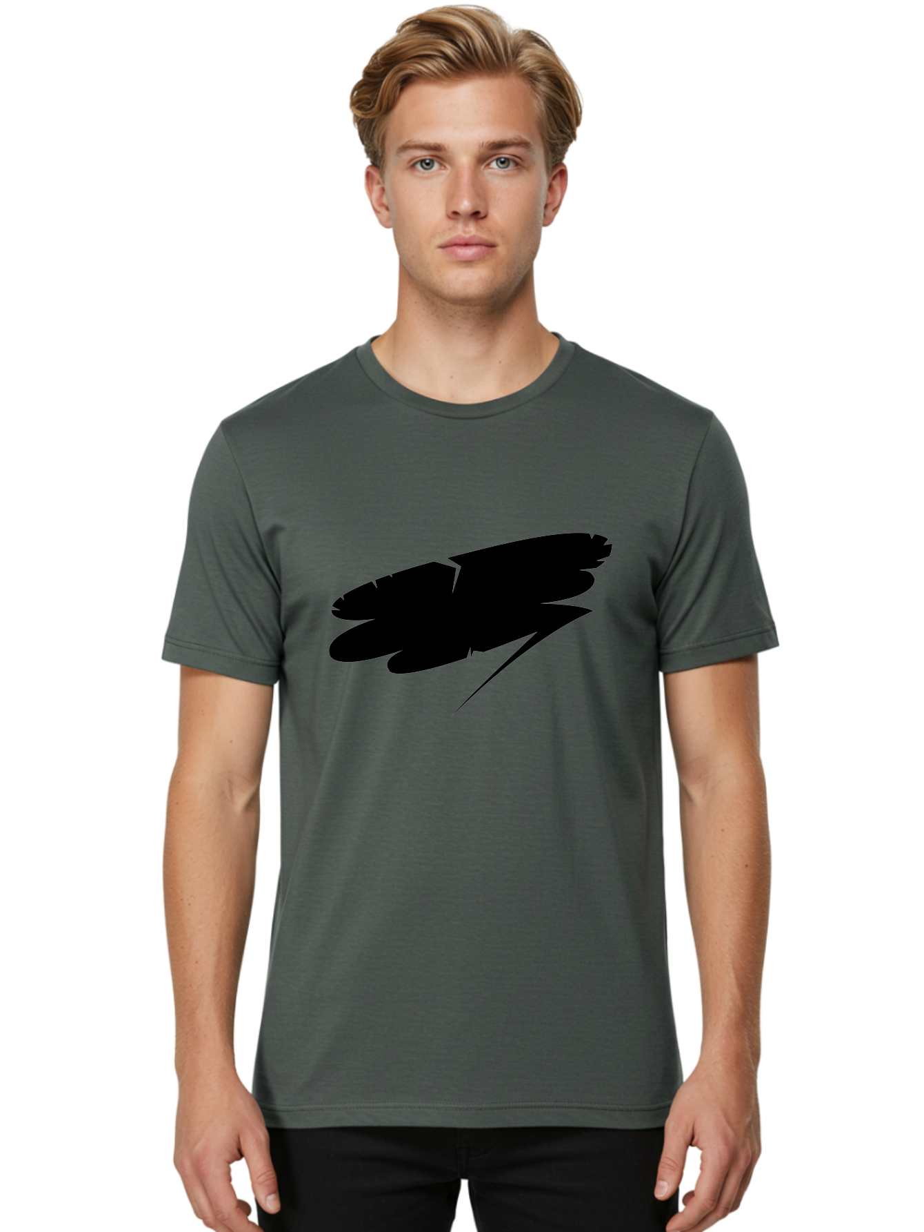 Feather-Silhouette Men'S Graphic Tee, 100% Cotton, Comfortable Casual Summer Wear, Machine Washable, Feather Silhouette, Black Feather, Minimalist Design, Simple Graphics, Bold Shapes, Graphic Elements, Abstract Art Aab214