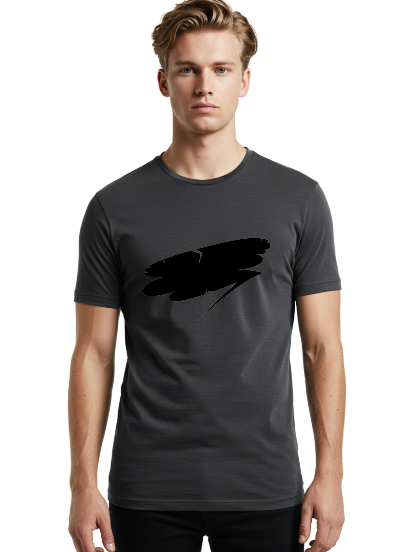 Feather-Silhouette Men'S Graphic Tee, 100% Cotton, Comfortable Casual Summer Wear, Machine Washable, Feather Silhouette, Black Feather, Minimalist Design, Simple Graphics, Bold Shapes, Graphic Elements, Abstract Art Aab214