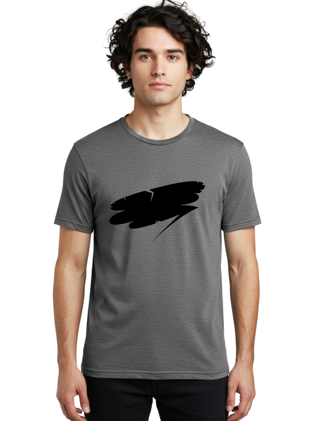 Feather-Silhouette Men'S Graphic Tee, 100% Cotton, Comfortable Casual Summer Wear, Machine Washable, Feather Silhouette, Black Feather, Minimalist Design, Simple Graphics, Bold Shapes, Graphic Elements, Abstract Art Aab214