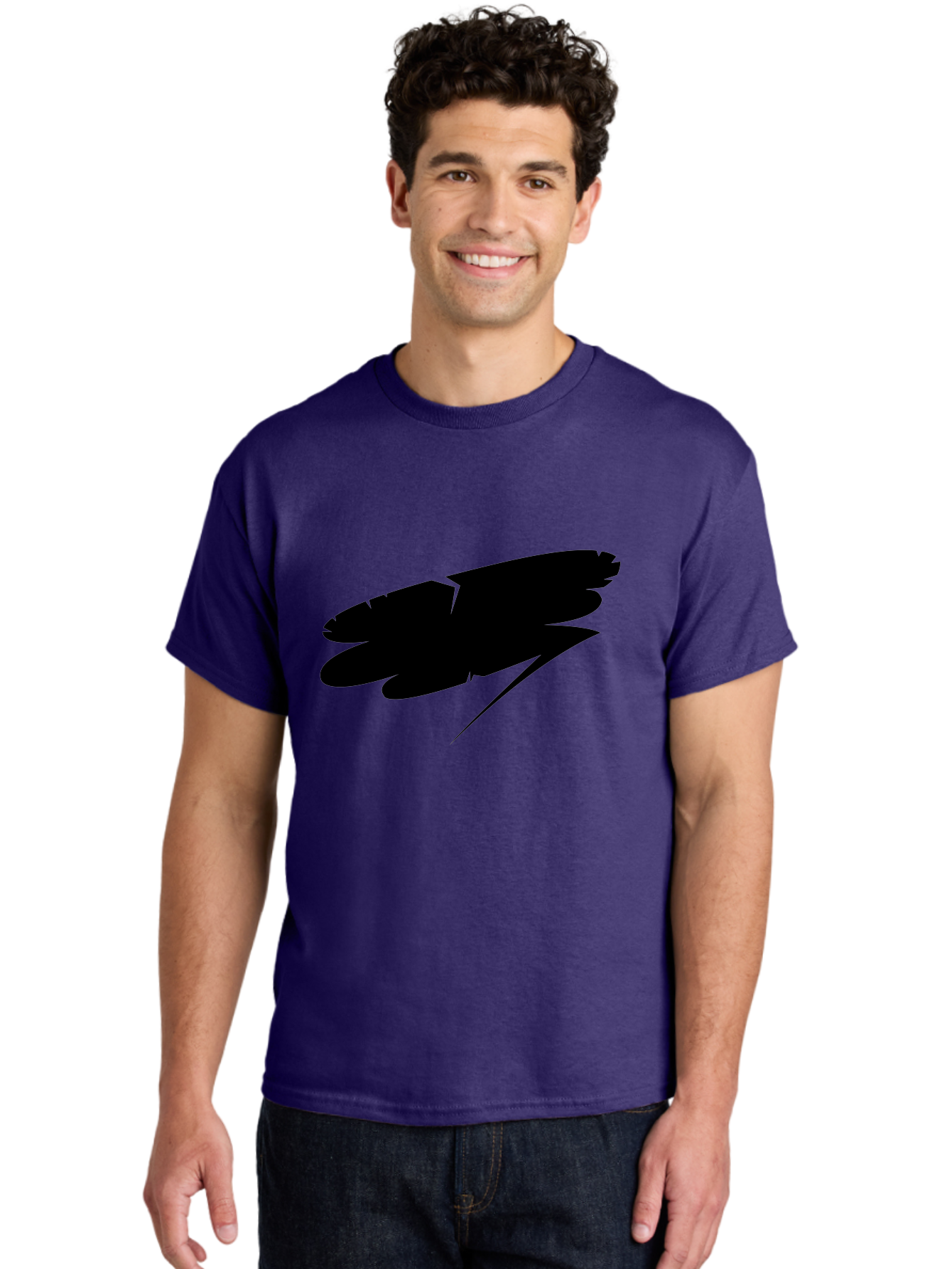 Feather-Silhouette Men'S Graphic Tee, 100% Cotton, Comfortable Casual Summer Wear, Machine Washable, Feather Silhouette, Black Feather, Minimalist Design, Simple Graphics, Bold Shapes, Graphic Elements, Abstract Art Aab214