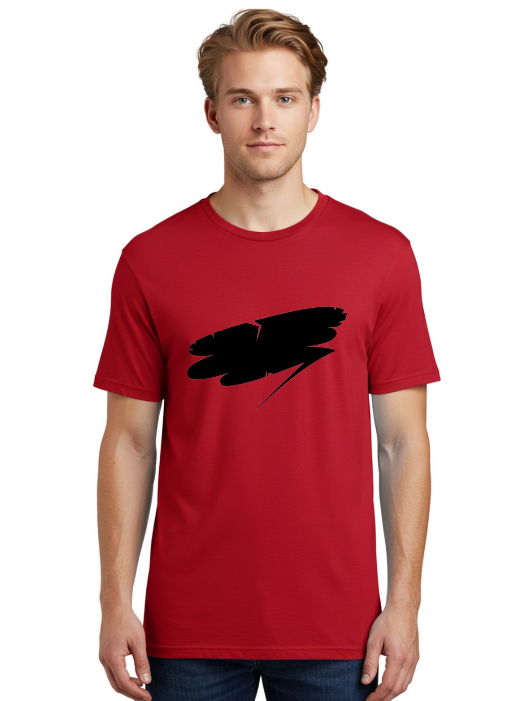 Feather-Silhouette Men'S Graphic Tee, 100% Cotton, Comfortable Casual Summer Wear, Machine Washable, Feather Silhouette, Black Feather, Minimalist Design, Simple Graphics, Bold Shapes, Graphic Elements, Abstract Art Aab214