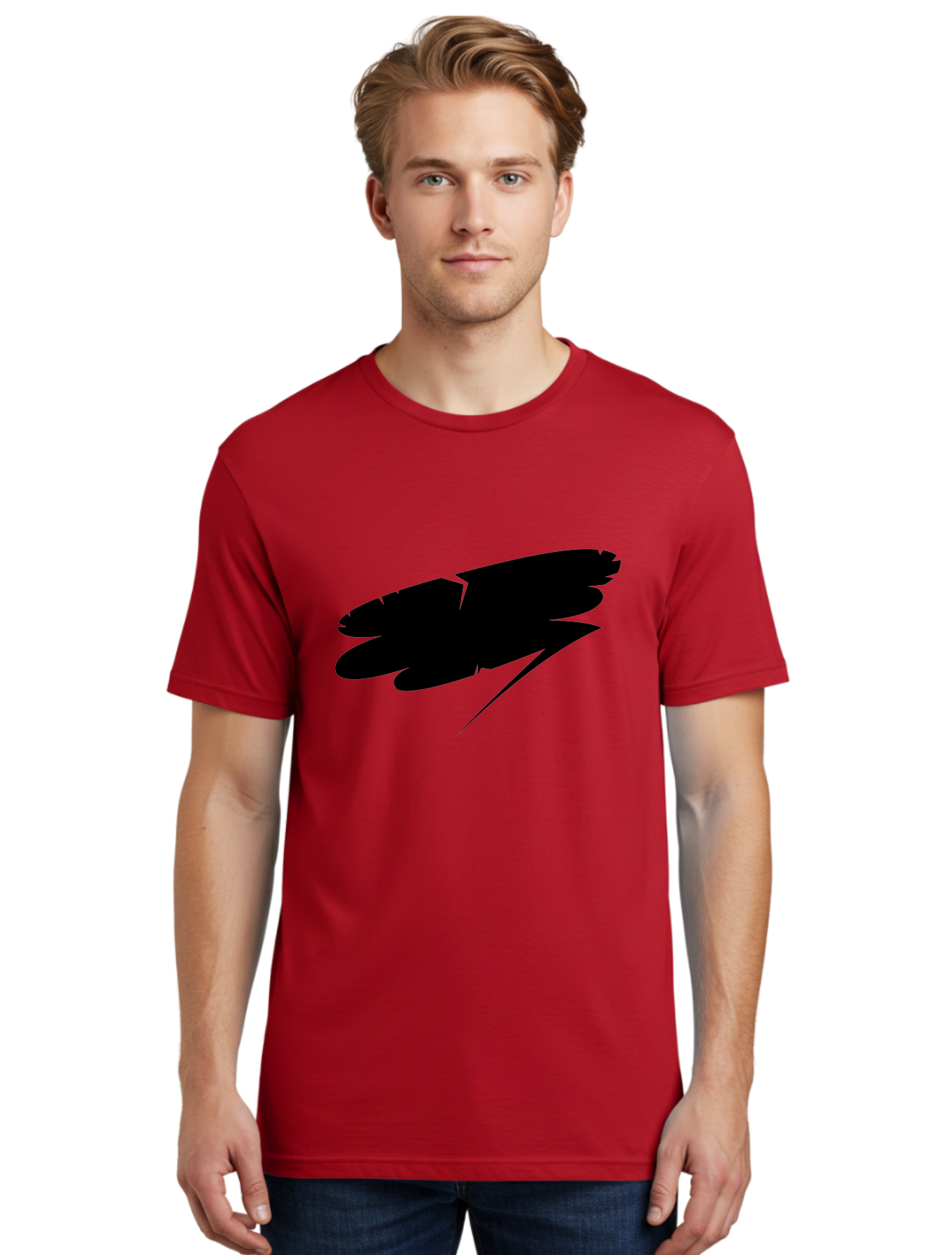 Feather-Silhouette Men'S Graphic Tee, 100% Cotton, Comfortable Casual Summer Wear, Machine Washable, Feather Silhouette, Black Feather, Minimalist Design, Simple Graphics, Bold Shapes, Graphic Elements, Abstract Art Aab214