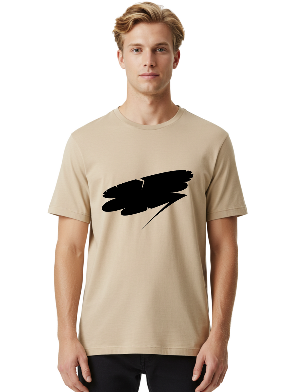 Feather-Silhouette Men'S Graphic Tee, 100% Cotton, Comfortable Casual Summer Wear, Machine Washable, Feather Silhouette, Black Feather, Minimalist Design, Simple Graphics, Bold Shapes, Graphic Elements, Abstract Art Aab214