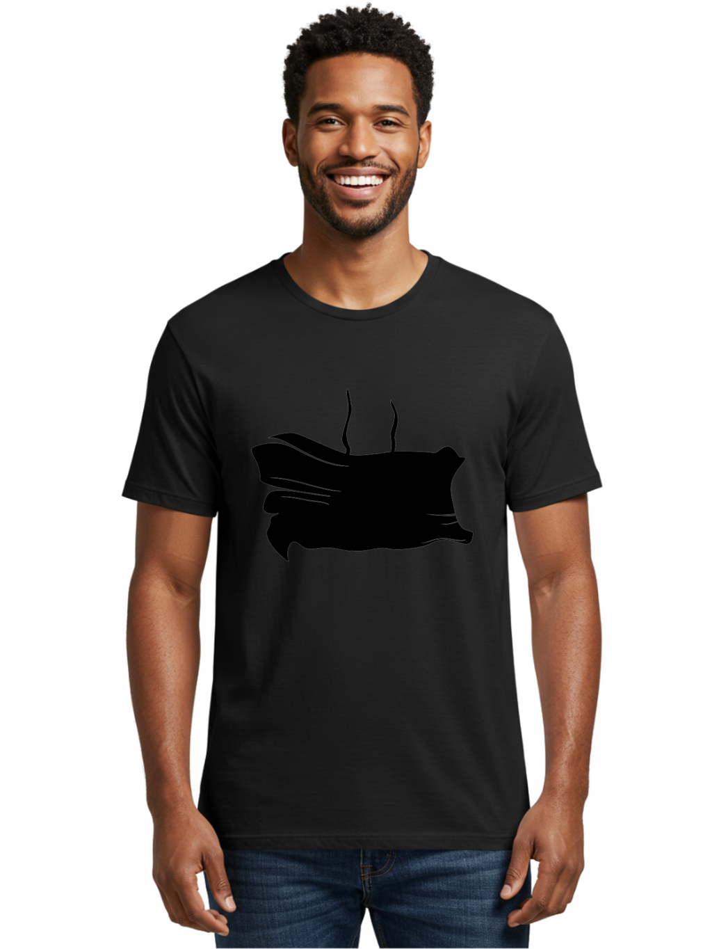 Fish-Silhouette Men'S Graphic Tee, 100% Cotton, Comfortable Casual Summer Wear, Machine Washable, Black Smear, Abstract Art, Brush Stroke, Artistic Expression, Creative Design, Modern Art, Hand Drawn, Digital Art Aab215