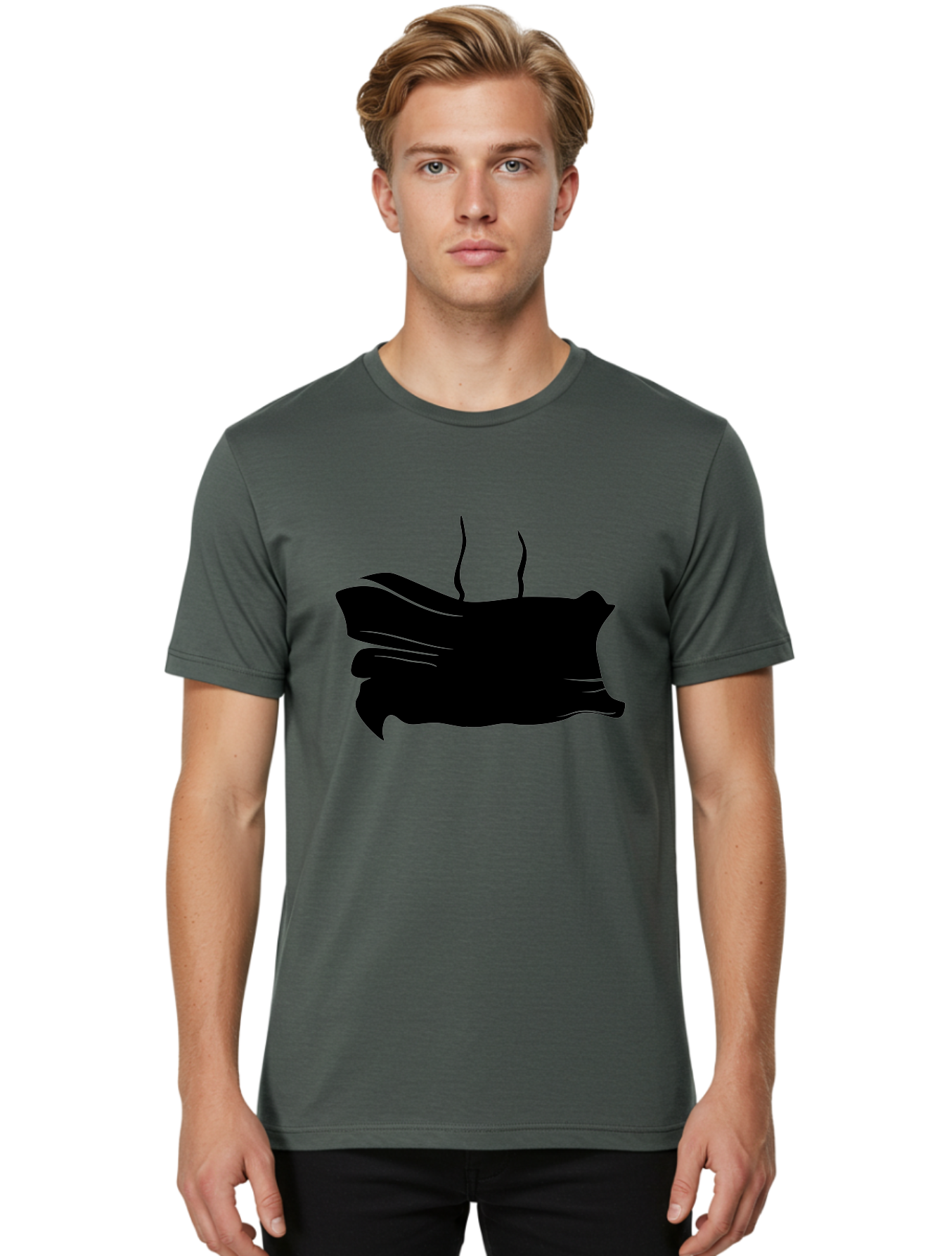 Fish-Silhouette Men'S Graphic Tee, 100% Cotton, Comfortable Casual Summer Wear, Machine Washable, Black Smear, Abstract Art, Brush Stroke, Artistic Expression, Creative Design, Modern Art, Hand Drawn, Digital Art Aab215
