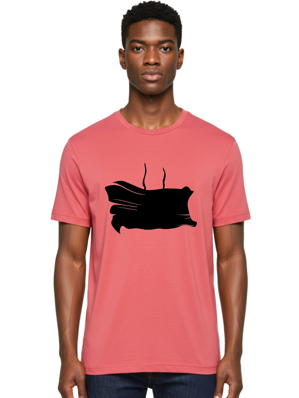 Fish-Silhouette Men'S Graphic Tee, 100% Cotton, Comfortable Casual Summer Wear, Machine Washable, Black Smear, Abstract Art, Brush Stroke, Artistic Expression, Creative Design, Modern Art, Hand Drawn, Digital Art Aab215