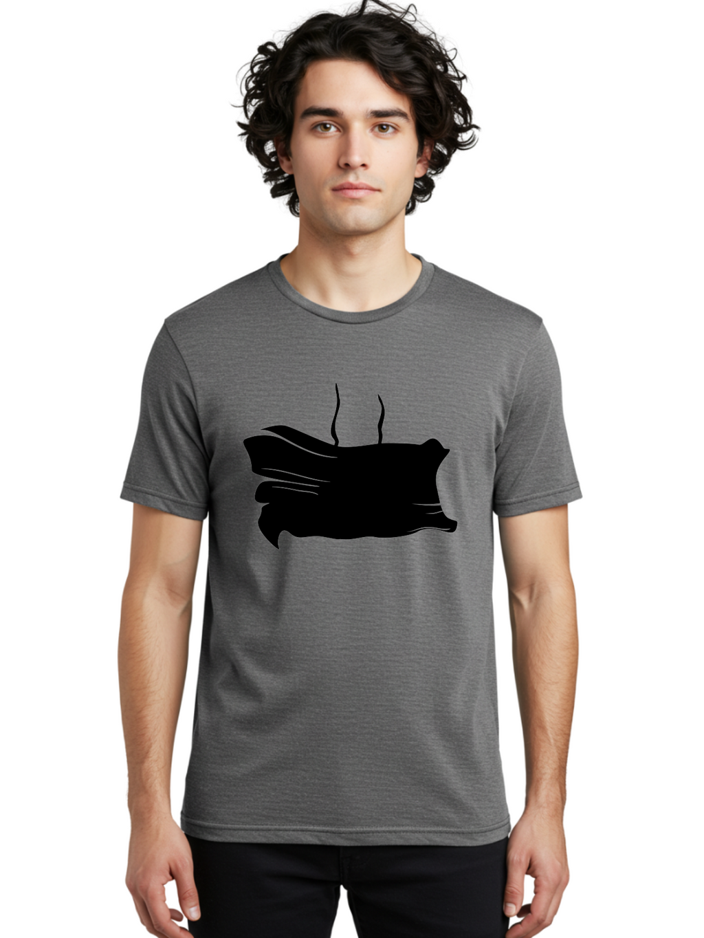 Fish-Silhouette Men'S Graphic Tee, 100% Cotton, Comfortable Casual Summer Wear, Machine Washable, Black Smear, Abstract Art, Brush Stroke, Artistic Expression, Creative Design, Modern Art, Hand Drawn, Digital Art Aab215
