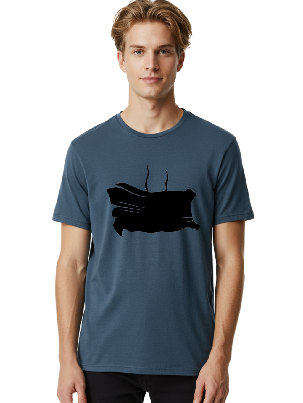 Fish-Silhouette Men'S Graphic Tee, 100% Cotton, Comfortable Casual Summer Wear, Machine Washable, Black Smear, Abstract Art, Brush Stroke, Artistic Expression, Creative Design, Modern Art, Hand Drawn, Digital Art Aab215