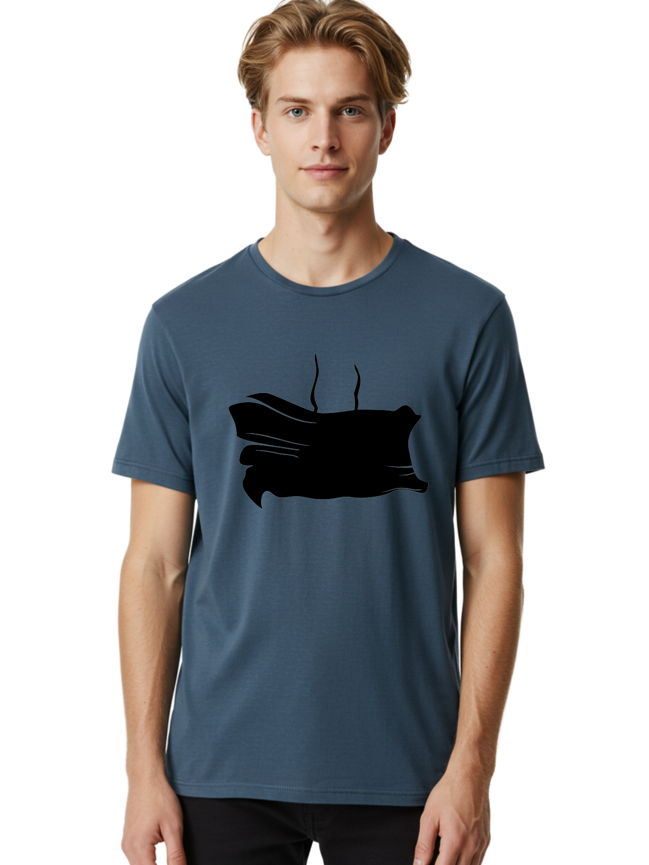 Fish-Silhouette Men'S Graphic Tee, 100% Cotton, Comfortable Casual Summer Wear, Machine Washable, Black Smear, Abstract Art, Brush Stroke, Artistic Expression, Creative Design, Modern Art, Hand Drawn, Digital Art Aab215