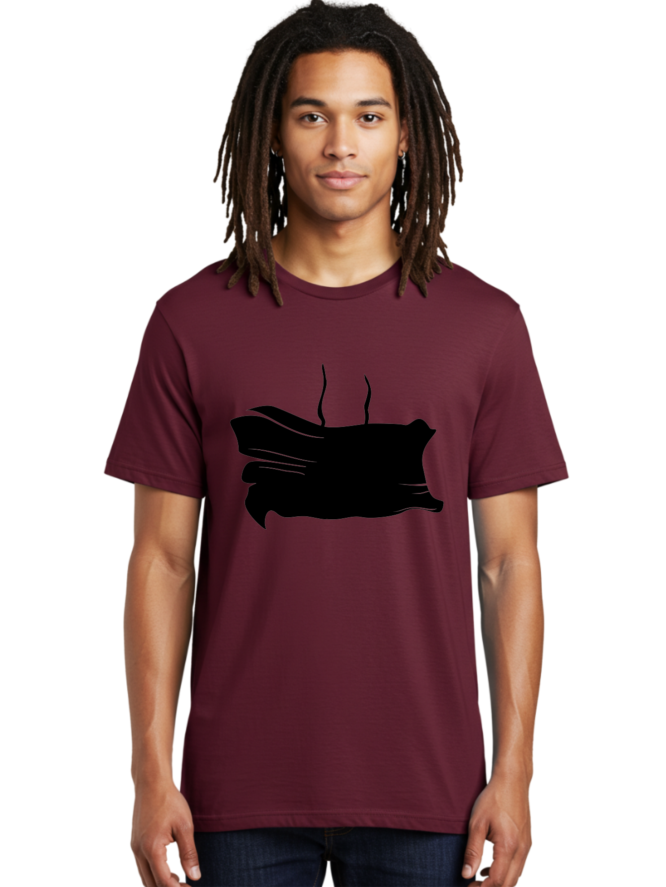 Fish-Silhouette Men'S Graphic Tee, 100% Cotton, Comfortable Casual Summer Wear, Machine Washable, Black Smear, Abstract Art, Brush Stroke, Artistic Expression, Creative Design, Modern Art, Hand Drawn, Digital Art Aab215