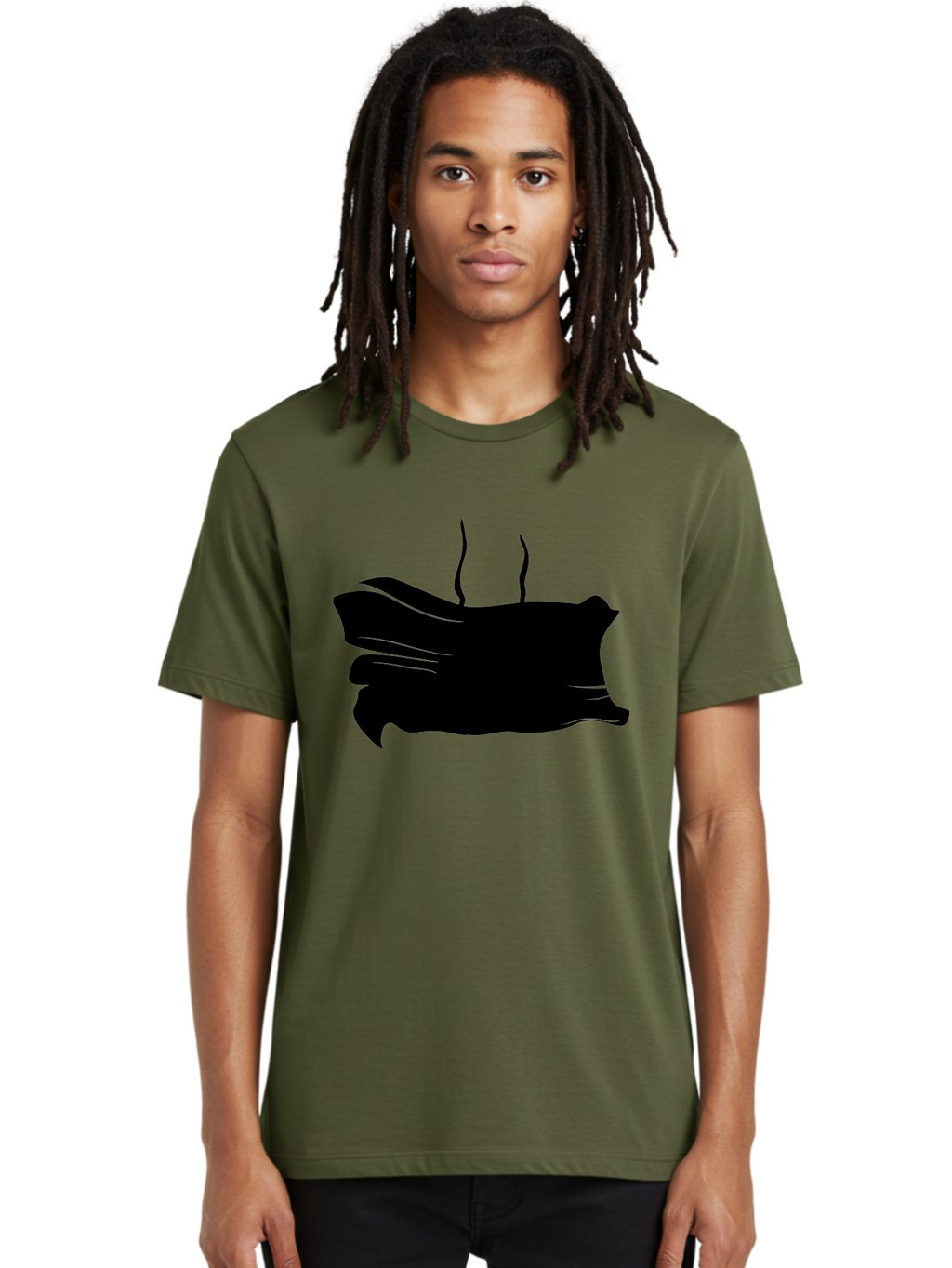 Fish-Silhouette Men'S Graphic Tee, 100% Cotton, Comfortable Casual Summer Wear, Machine Washable, Black Smear, Abstract Art, Brush Stroke, Artistic Expression, Creative Design, Modern Art, Hand Drawn, Digital Art Aab215