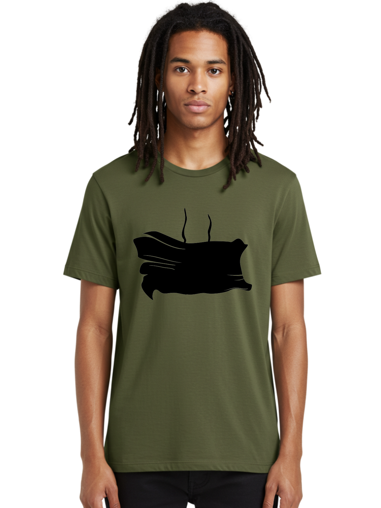Fish-Silhouette Men'S Graphic Tee, 100% Cotton, Comfortable Casual Summer Wear, Machine Washable, Black Smear, Abstract Art, Brush Stroke, Artistic Expression, Creative Design, Modern Art, Hand Drawn, Digital Art Aab215