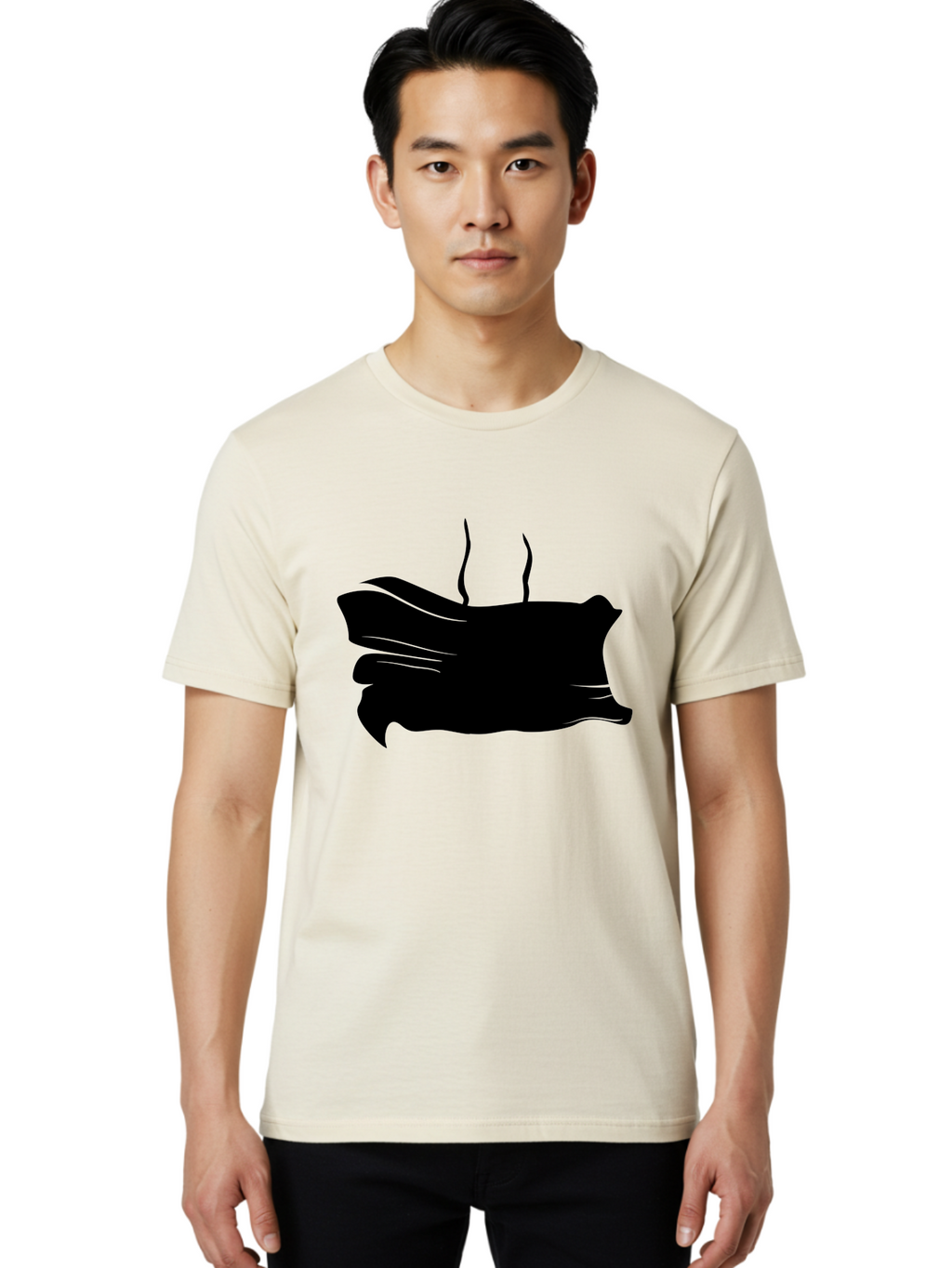 Fish-Silhouette Men'S Graphic Tee, 100% Cotton, Comfortable Casual Summer Wear, Machine Washable, Black Smear, Abstract Art, Brush Stroke, Artistic Expression, Creative Design, Modern Art, Hand Drawn, Digital Art Aab215