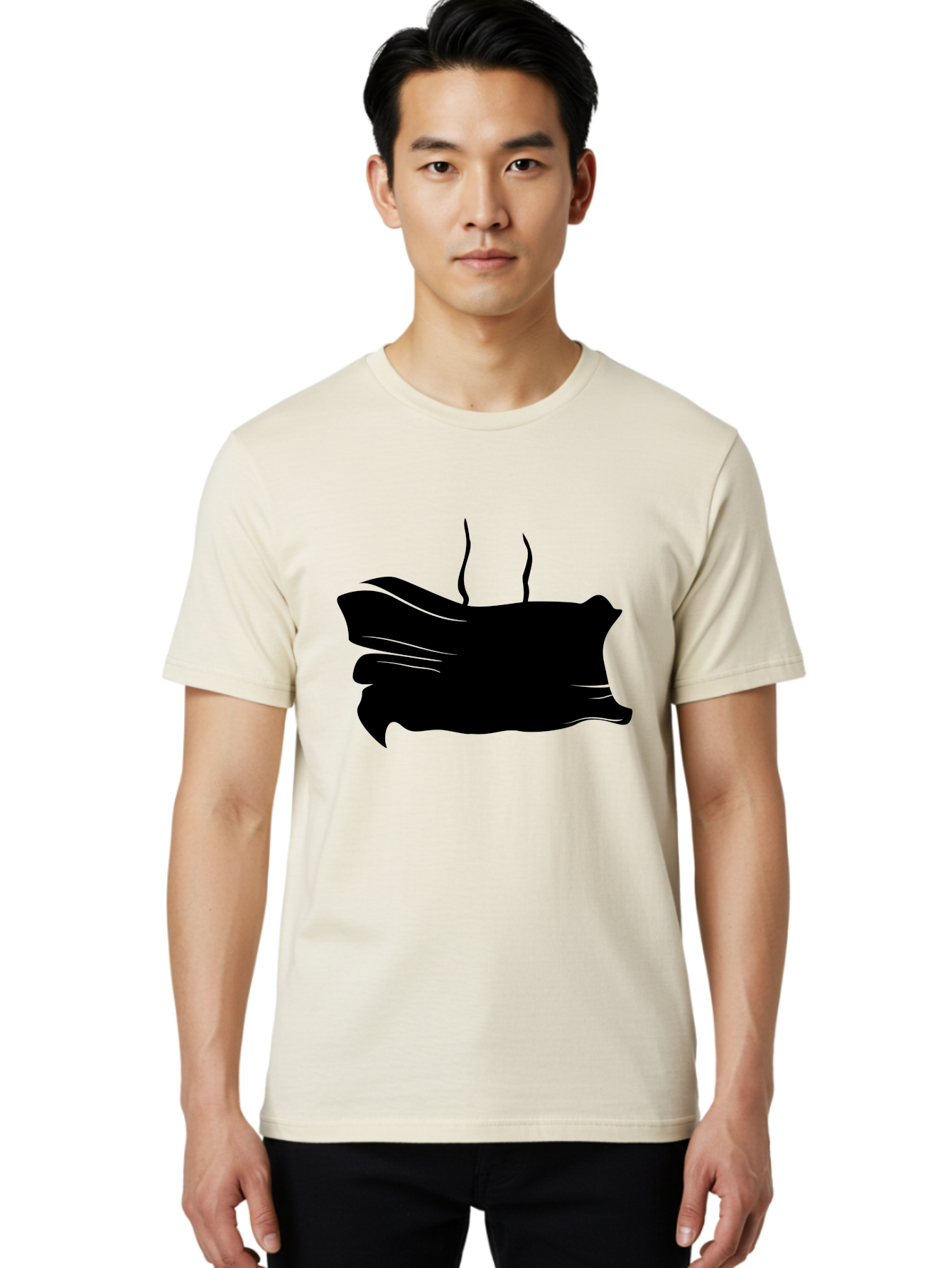 Fish-Silhouette Men'S Graphic Tee, 100% Cotton, Comfortable Casual Summer Wear, Machine Washable, Black Smear, Abstract Art, Brush Stroke, Artistic Expression, Creative Design, Modern Art, Hand Drawn, Digital Art Aab215