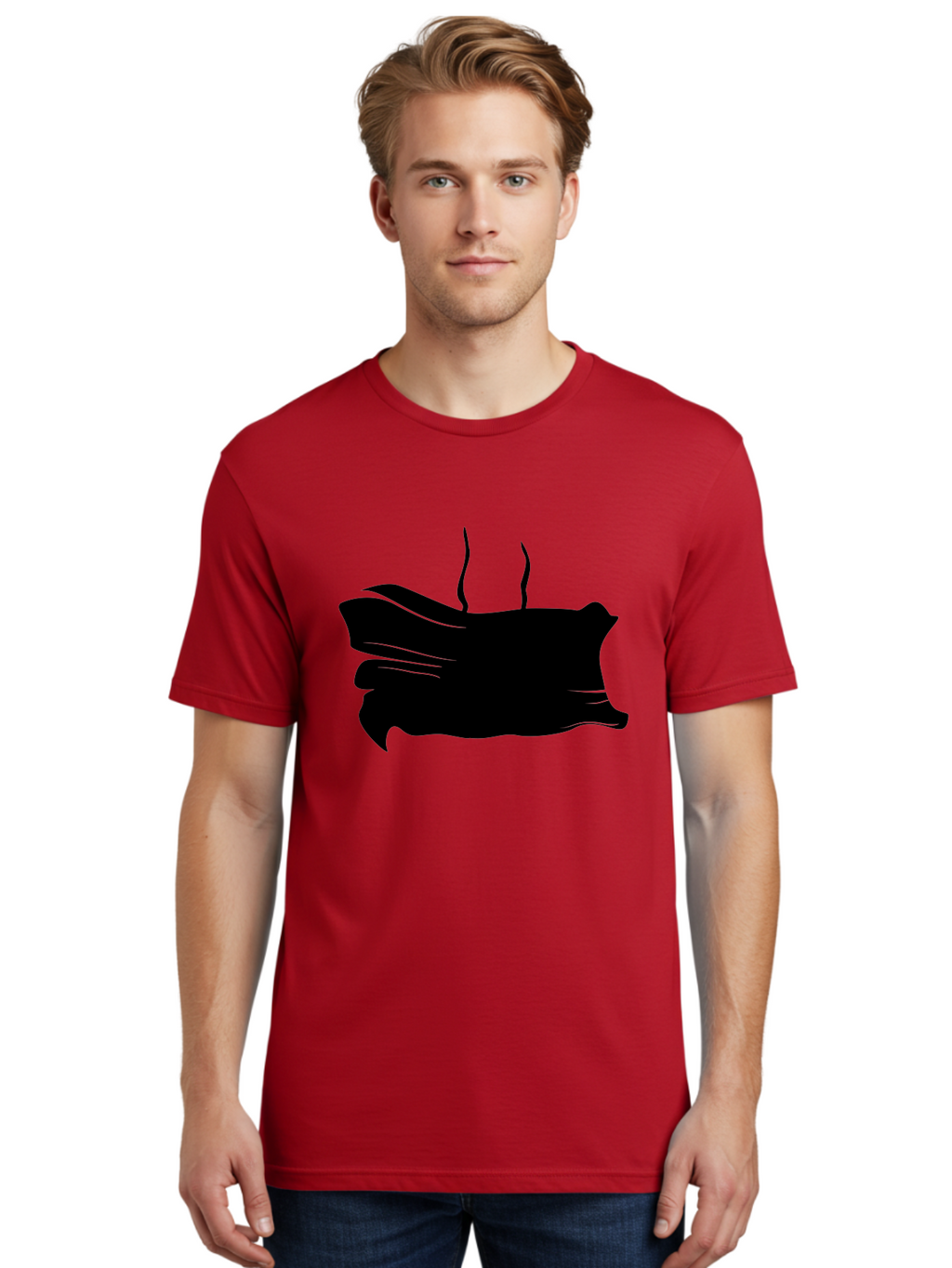 Fish-Silhouette Men'S Graphic Tee, 100% Cotton, Comfortable Casual Summer Wear, Machine Washable, Black Smear, Abstract Art, Brush Stroke, Artistic Expression, Creative Design, Modern Art, Hand Drawn, Digital Art Aab215