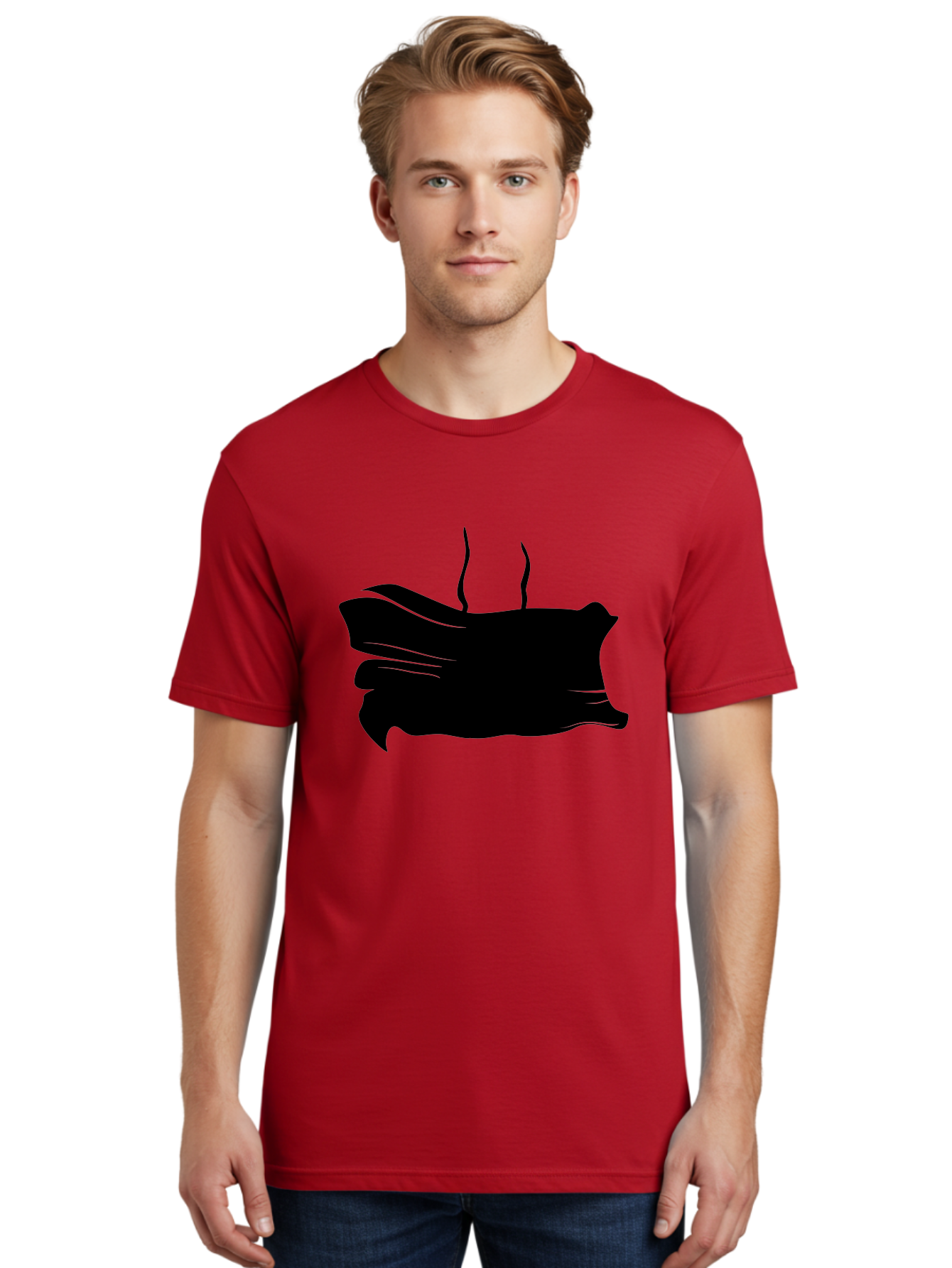 Fish-Silhouette Men'S Graphic Tee, 100% Cotton, Comfortable Casual Summer Wear, Machine Washable, Black Smear, Abstract Art, Brush Stroke, Artistic Expression, Creative Design, Modern Art, Hand Drawn, Digital Art Aab215
