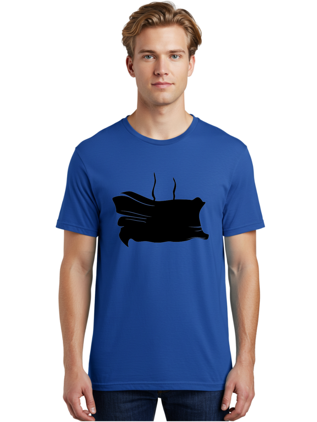 Fish-Silhouette Men'S Graphic Tee, 100% Cotton, Comfortable Casual Summer Wear, Machine Washable, Black Smear, Abstract Art, Brush Stroke, Artistic Expression, Creative Design, Modern Art, Hand Drawn, Digital Art Aab215