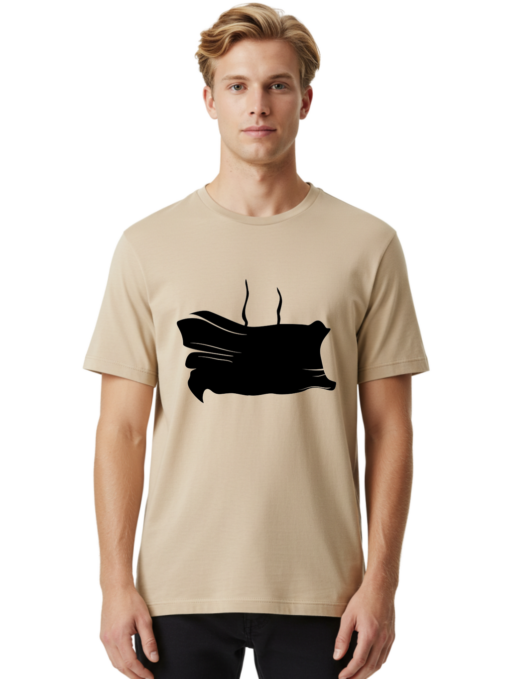 Fish-Silhouette Men'S Graphic Tee, 100% Cotton, Comfortable Casual Summer Wear, Machine Washable, Black Smear, Abstract Art, Brush Stroke, Artistic Expression, Creative Design, Modern Art, Hand Drawn, Digital Art Aab215
