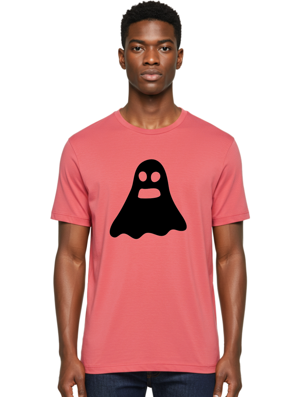 Ghost Men'S Graphic Tee, 100% Cotton, Comfortable Casual Summer Wear, Machine Washable, Ghost Character, Cartoon Style, Spooky Atmosphere, Simple Design, Bold Silhouette, Creepy Face, Halloween Theme, Paranormal Activity Aab218