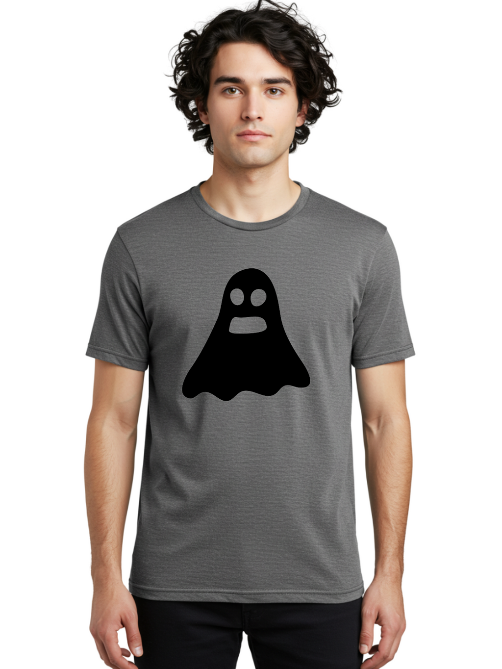 Ghost Men'S Graphic Tee, 100% Cotton, Comfortable Casual Summer Wear, Machine Washable, Ghost Character, Cartoon Style, Spooky Atmosphere, Simple Design, Bold Silhouette, Creepy Face, Halloween Theme, Paranormal Activity Aab218