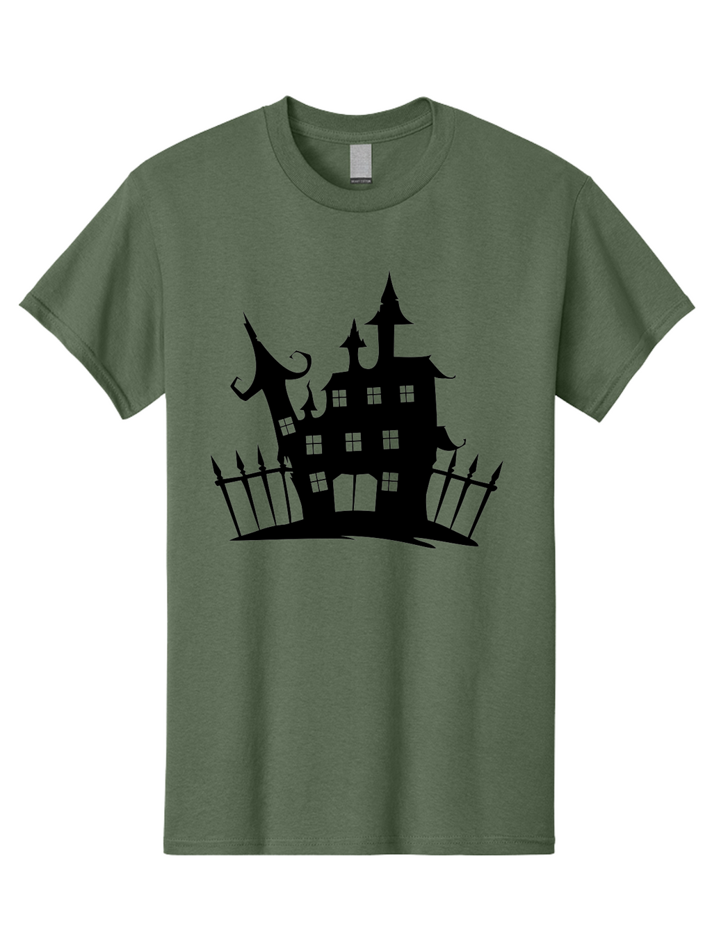 Haunted-House-1 Men'S Graphic Tee, 100% Cotton, Comfortable Casual Summer Wear, Machine Washable, Haunted Mansion, Creepy House, Horror Theme, Spooky Atmosphere, Gothic Architecture, Haunted Location, Eerie Vibe, Black Silhouette Aab223