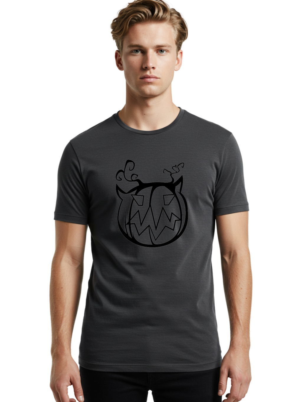 Jack-O-Lantern-1 Men'S Graphic Tee, 100% Cotton, Comfortable Casual Summer Wear, Machine Washable, Halloween Pumpkin, Jack O Lantern, Spooky Face, Cartoon Illustration, Creepy Eyes, Fall Season, Autumn Decor, Festive Design, Black Outline Aab228