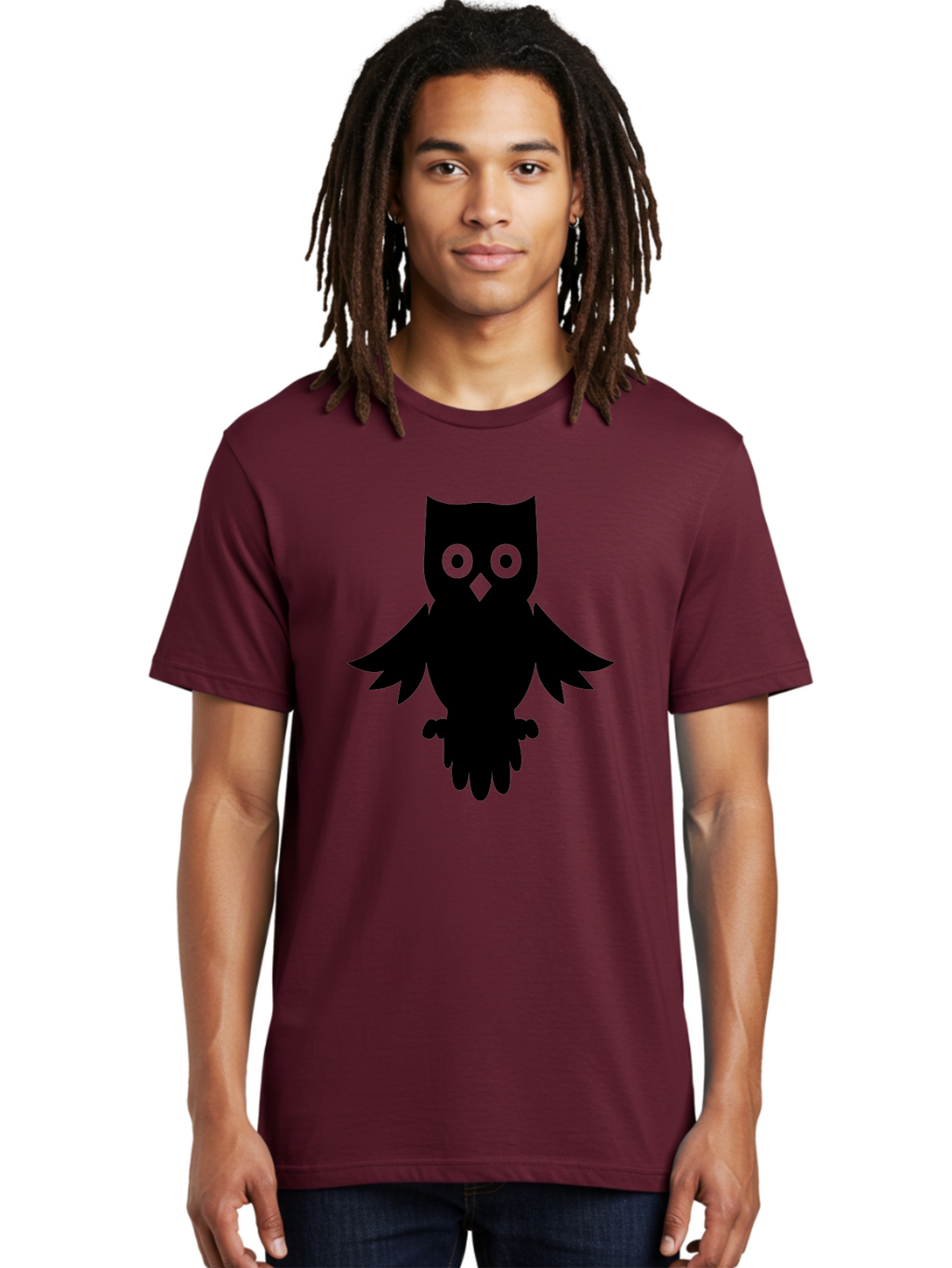 Owl-Silhouette Men'S Graphic Tee, 100% Cotton, Comfortable Casual Summer Wear, Machine Washable, Owl Silhouette, Black Owl, Green Eyes, Diamond Beak, Wingspan, Nocturnal Bird, Wise Animal, Cartoon Style, Simple Design, Owl Art Aab231