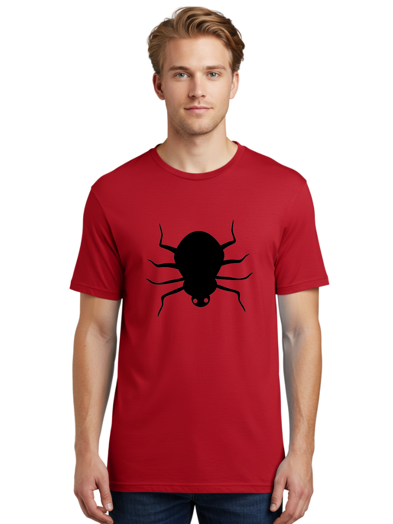 Spider-Silhouette Men'S Graphic Tee, 100% Cotton, Comfortable Casual Summer Wear, Machine Washable, Black Spider Silhouette, Spider Icon, Arachnid Symbol, Creepy Crawlers, Eight-Legged Creature, Menacing Silhouette, Simple Design, Aab234