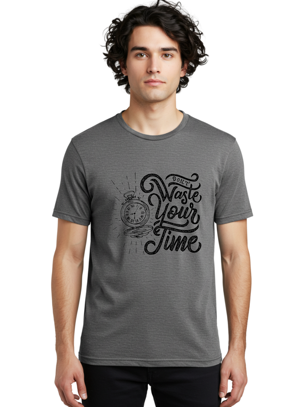 Don-T-Waste-Your-Time-1 Men'S Graphic Tee, 100% Cotton, Comfortable Casual Summer Wear, Machine Washable, Pocket Watch, Motivational Quote, Time Management, Productivity, Inspirational Saying, Vintage Clock, Productivity Tip, Time Is Money Aab243