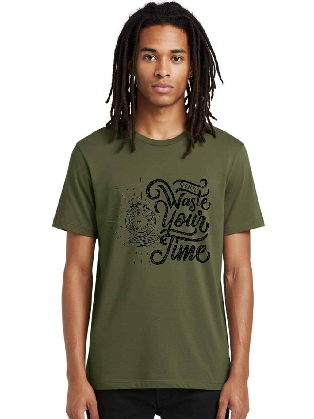 Don-T-Waste-Your-Time-1 Men'S Graphic Tee, 100% Cotton, Comfortable Casual Summer Wear, Machine Washable, Pocket Watch, Motivational Quote, Time Management, Productivity, Inspirational Saying, Vintage Clock, Productivity Tip, Time Is Money Aab243