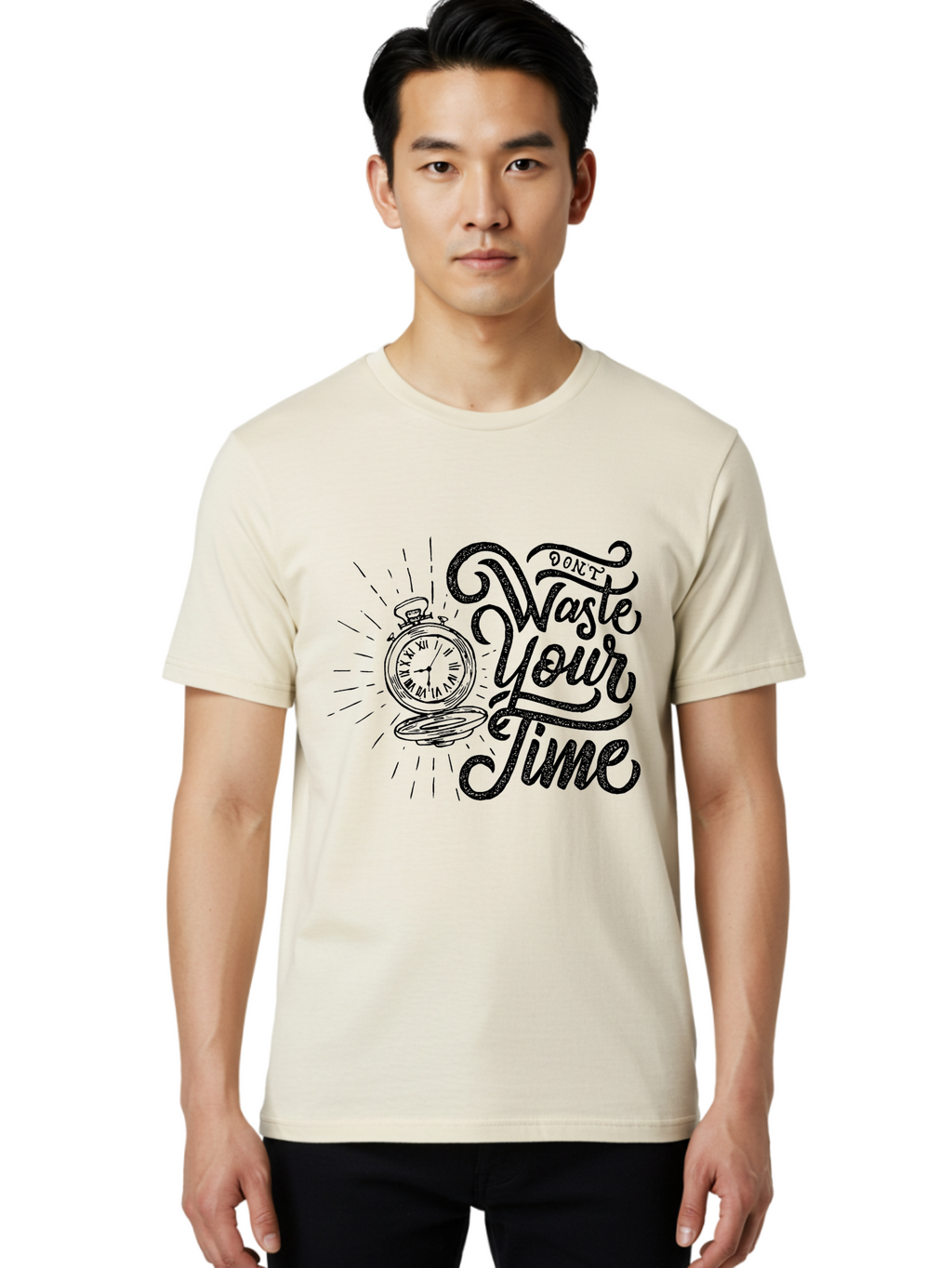 Don-T-Waste-Your-Time-1 Men'S Graphic Tee, 100% Cotton, Comfortable Casual Summer Wear, Machine Washable, Pocket Watch, Motivational Quote, Time Management, Productivity, Inspirational Saying, Vintage Clock, Productivity Tip, Time Is Money Aab243