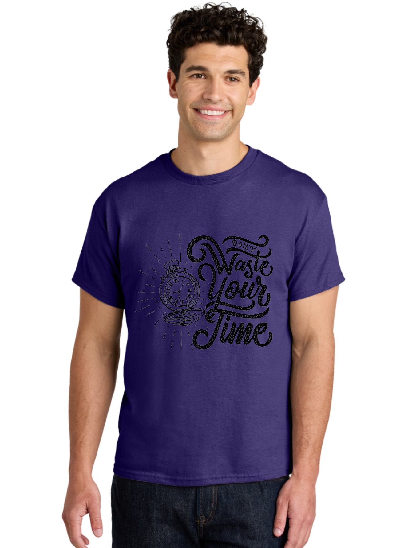 Don-T-Waste-Your-Time-1 Men'S Graphic Tee, 100% Cotton, Comfortable Casual Summer Wear, Machine Washable, Pocket Watch, Motivational Quote, Time Management, Productivity, Inspirational Saying, Vintage Clock, Productivity Tip, Time Is Money Aab243