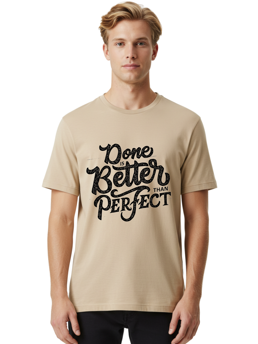 Done-Is-Better-Than-Perfect-1 Men'S Graphic Tee, 100% Cotton, Comfortable Casual Summer Wear, Machine Washable, Motivational Quote, Productivity, Task Completion, Perfectionism, Done Is Better, Self-Improvement, Productivity Tips, Aab245
