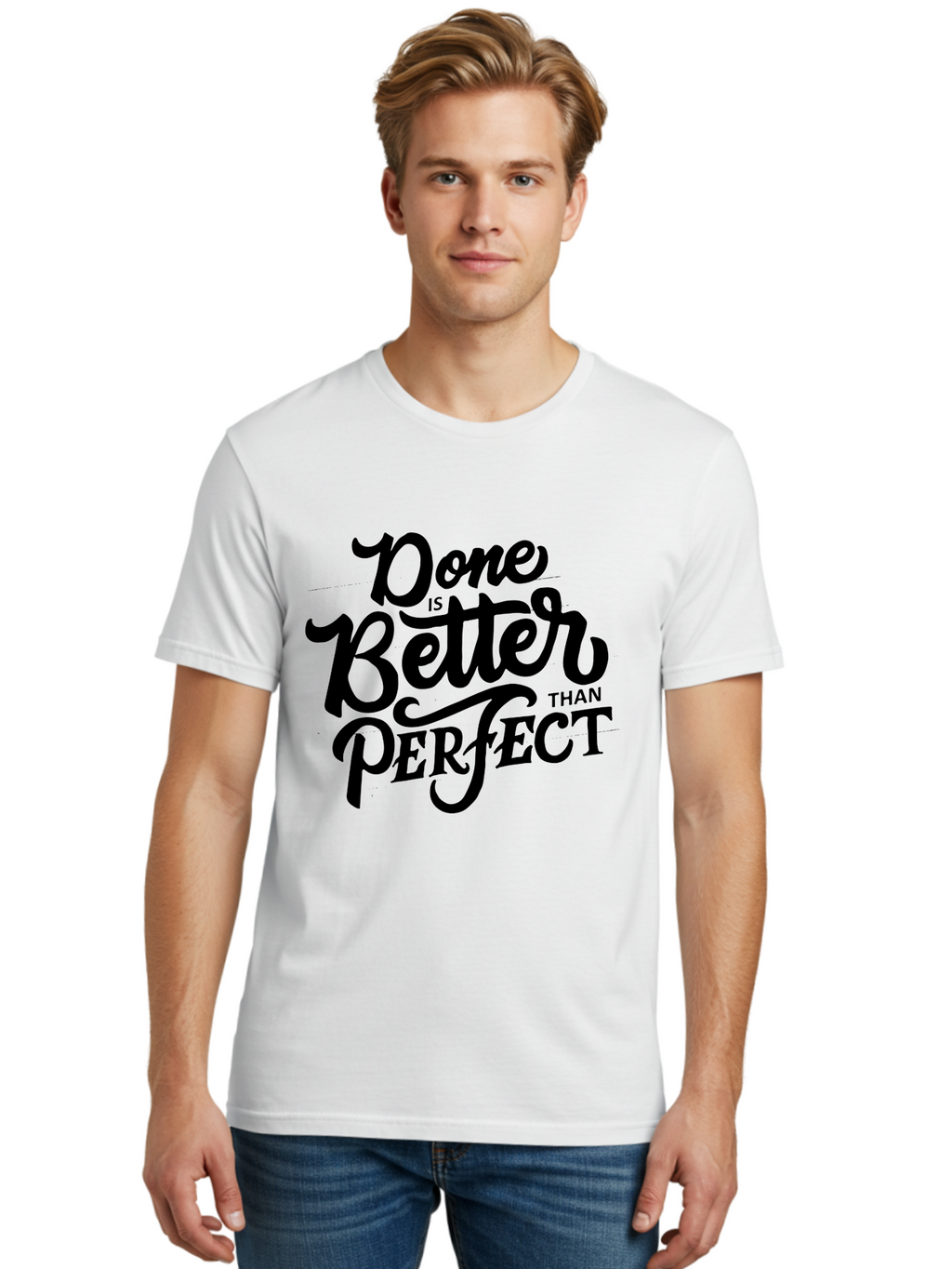 Done-Is-Better-Than-Perfect Men'S Graphic Tee, 100% Cotton, Comfortable Casual Summer Wear, Machine Washable, Motivational Quote, Productivity, Success, Inspiration, Done Is Better Than Perfect, Business, Creativity, Productivity Tips, Aab246