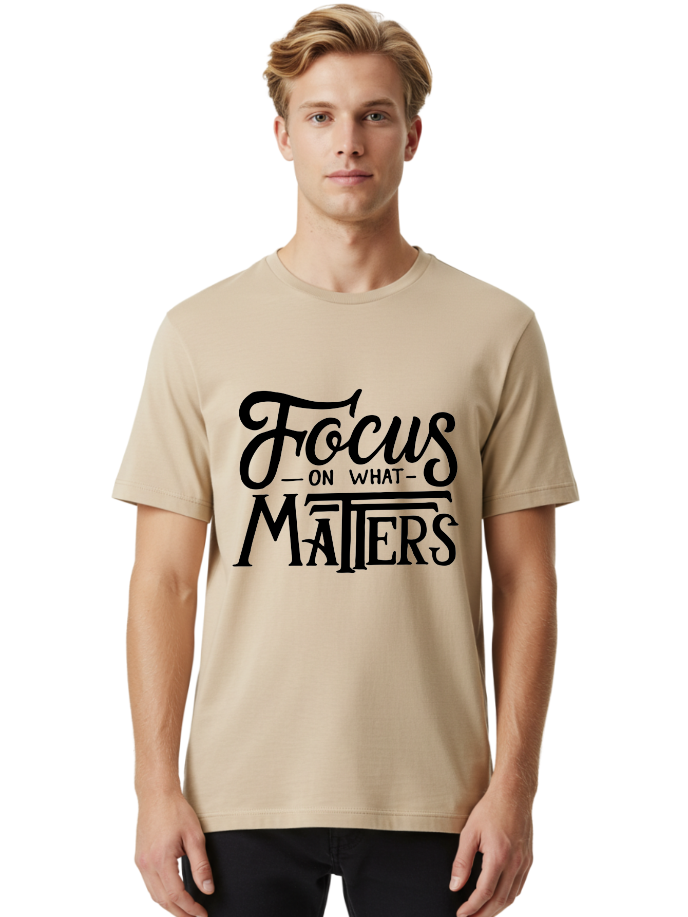Focus-On-What-Matters Men'S Graphic Tee, 100% Cotton, Comfortable Casual Summer Wear, Machine Washable, Motivational Quote, Inspirational Phrase, Focus On Goals, Productivity Tips, Positive Affirmation, Self Improvement, Success Mindset, Aab250