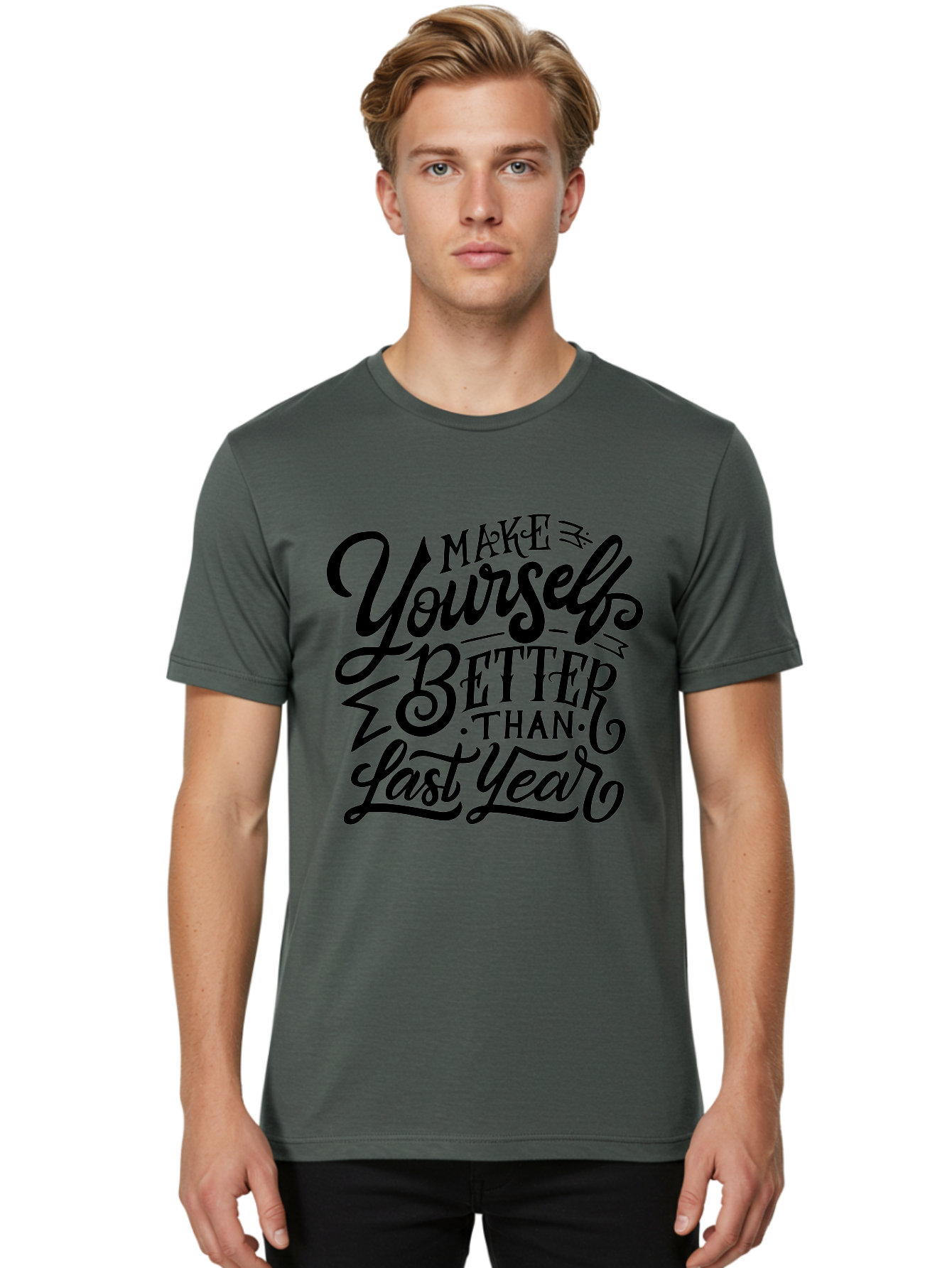 Make-Yourself-Better Men'S Graphic Tee, 100% Cotton, Comfortable Casual Summer Wear, Machine Washable, Inspirational Quote, Motivational Phrase, Self-Improvement, Personal Growth, New Year Resolution, Goal Setting, Motivation, Success, Aab252