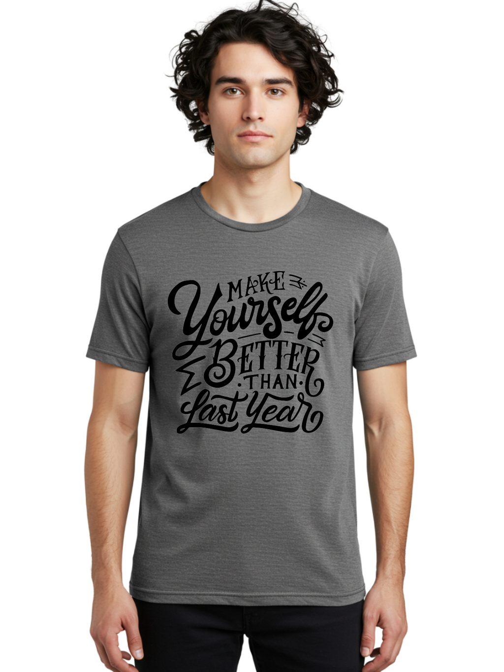 Make-Yourself-Better Men'S Graphic Tee, 100% Cotton, Comfortable Casual Summer Wear, Machine Washable, Inspirational Quote, Motivational Phrase, Self-Improvement, Personal Growth, New Year Resolution, Goal Setting, Motivation, Success, Aab252