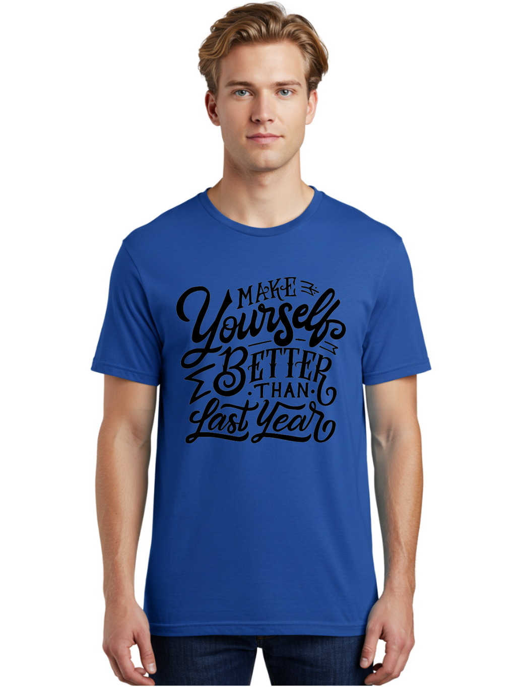 Make-Yourself-Better Men'S Graphic Tee, 100% Cotton, Comfortable Casual Summer Wear, Machine Washable, Inspirational Quote, Motivational Phrase, Self-Improvement, Personal Growth, New Year Resolution, Goal Setting, Motivation, Success, Aab252