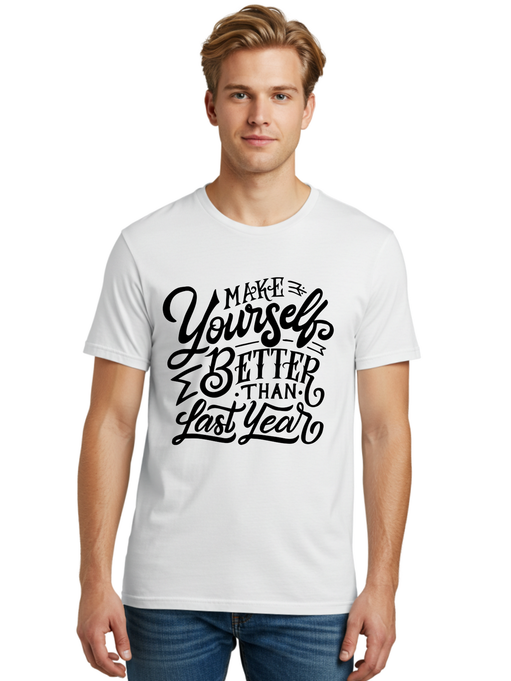 Make-Yourself-Better Men'S Graphic Tee, 100% Cotton, Comfortable Casual Summer Wear, Machine Washable, Inspirational Quote, Motivational Phrase, Self-Improvement, Personal Growth, New Year Resolution, Goal Setting, Motivation, Success, Aab252