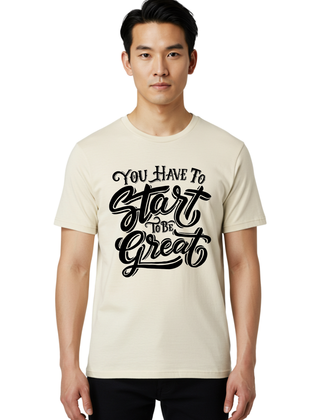 You-Have-To-Start-To-Be-Great-1 Men'S Graphic Tee, 100% Cotton, Comfortable Casual Summer Wear, Machine Washable, Motivational Quote, Inspiration, Success, Positivity, Self-Improvement, Empowerment, You Have To Start To Be Great, Aab255