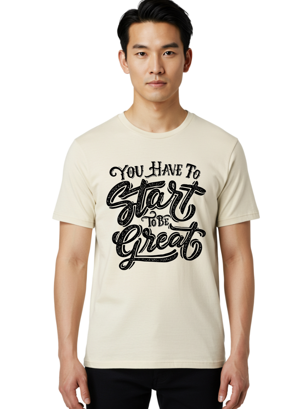 You-Have-To-Start-To-Be-Great Men'S Graphic Tee, 100% Cotton, Comfortable Casual Summer Wear, Machine Washable, Motivational Quote, Inspirational Words, Success Mantra, Achievement Motivation, Positive Affirmation, Great Start, Aab256