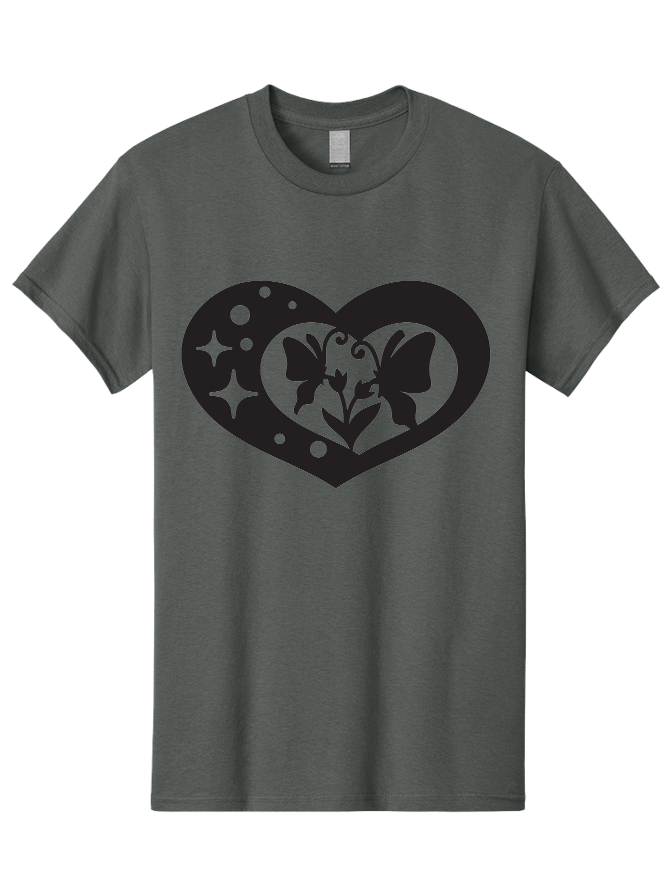 Butterfly-Heart Men'S Graphic Tee, 100% Cotton, Comfortable Casual Summer Wear, Machine Washable, Heart Shape, Butterfly Silhouette, Floral Design, Whimsical Graphics, Decorative Art, Symbolic Heart, Nature-Inspired, Mystical Charm, Aab259