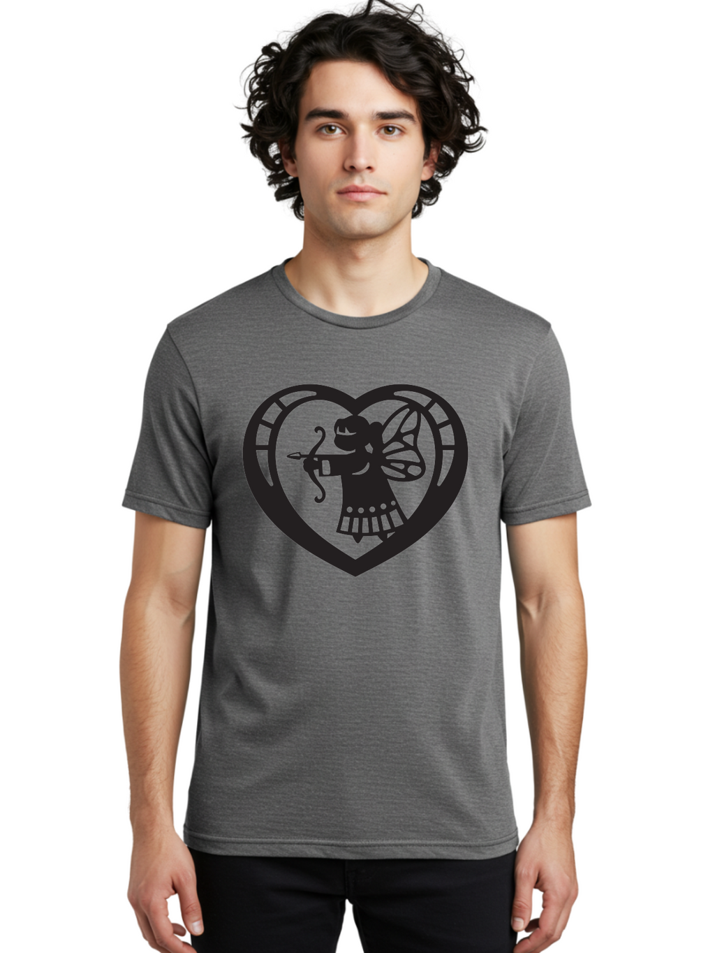 Cupid-1 Men'S Graphic Tee, 100% Cotton, Comfortable Casual Summer Wear, Machine Washable, Cupid Silhouette, Cupid With Bow And Arrow, Heart Shape, Valentines Day Symbol, Love Icon, Cherub Figure, Winged Character, Romantic Emblem, Aab261