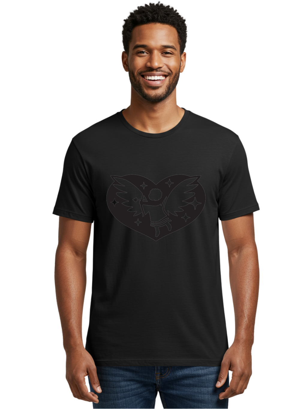 Cupid-Heart Men'S Graphic Tee, 100% Cotton, Comfortable Casual Summer Wear, Machine Washable, Cupid With Bow And Arrow, Heart Shape, Winged Cherub, Love Symbol, Valentines Day, Romance, Stars, Mythological Figure, Love Heart Aab262