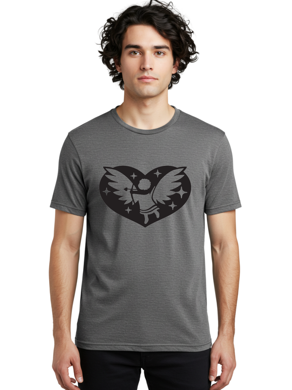 Cupid-Heart Men'S Graphic Tee, 100% Cotton, Comfortable Casual Summer Wear, Machine Washable, Cupid With Bow And Arrow, Heart Shape, Winged Cherub, Love Symbol, Valentines Day, Romance, Stars, Mythological Figure, Love Heart Aab262