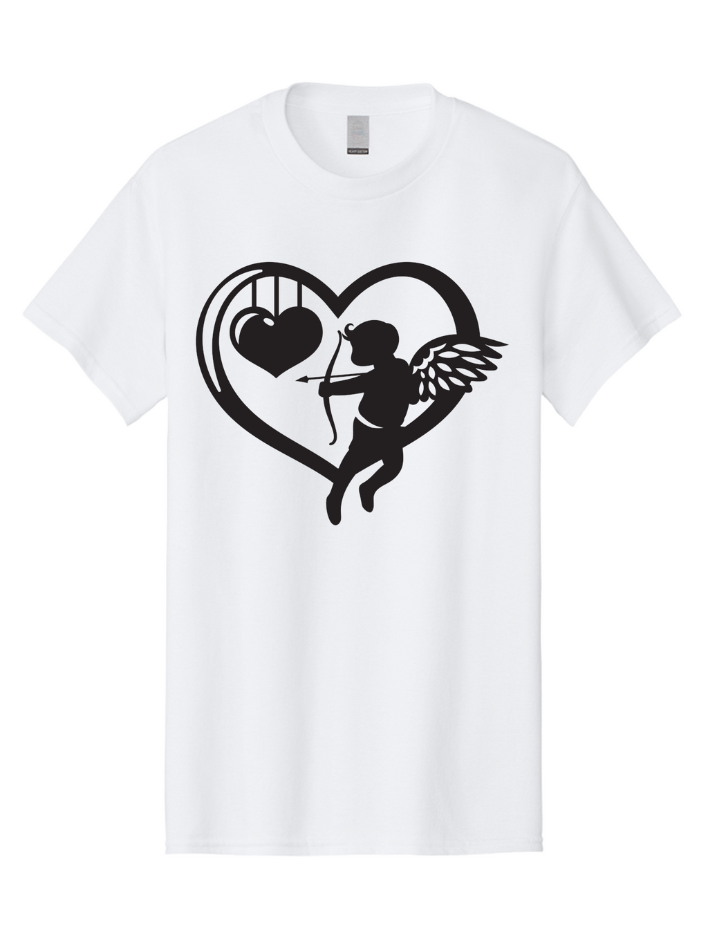 Cupid-With-Bow-And-Arrow Men'S Graphic Tee, 100% Cotton, Comfortable Casual Summer Wear, Machine Washable, Cupid Shooting Arrow, Heart Shape, Love Symbol, Romantic Gesture, Arrow And Heart, Valentine'S Day Icon, Cherub With Bow Aab264