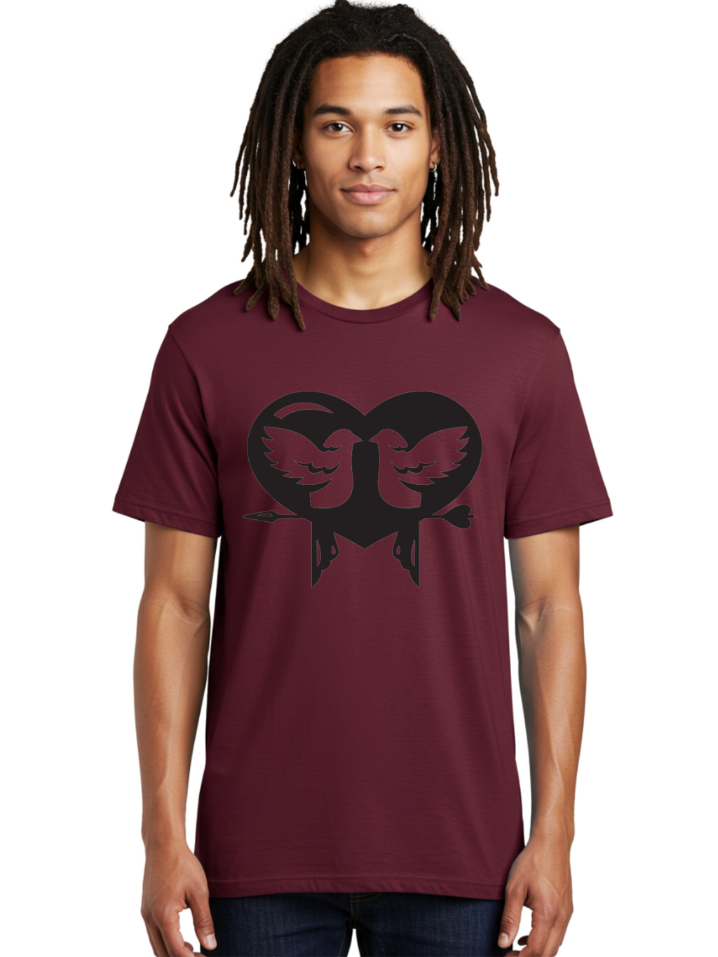 Cupid Men'S Graphic Tee, 100% Cotton, Comfortable Casual Summer Wear, Machine Washable, Heart Shape, Swallows Silhouette, Doves, Birds In Love, Arrow Through Heart, Love Symbol, Romantic Gesture, Tender Moment, Heartwarming Scene, Bird Art, Aab267