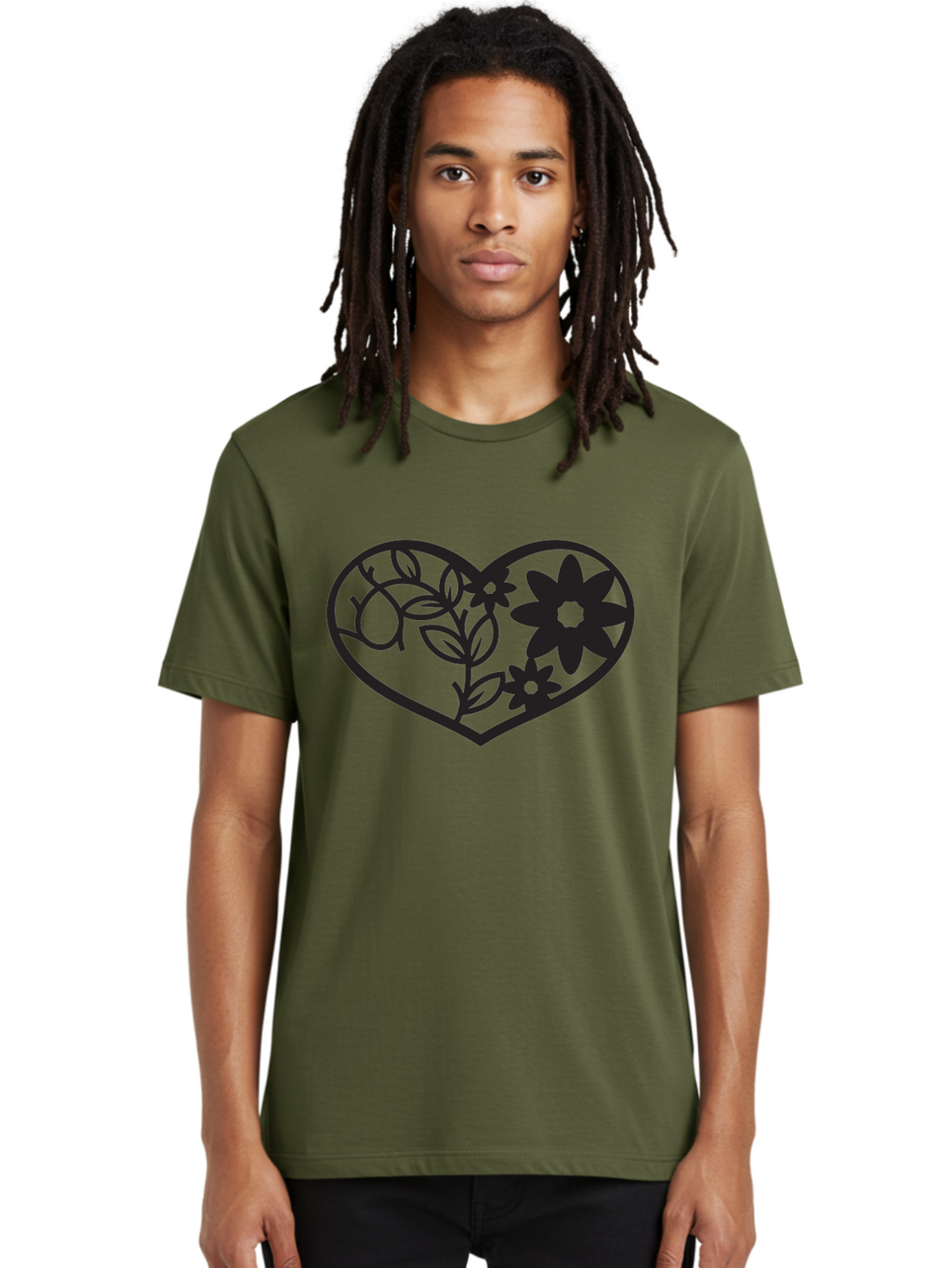 Floral-Heart Men'S Graphic Tee, 100% Cotton, Comfortable Casual Summer Wear, Machine Washable, Heart Shape, Floral Design, Flowers, Leaves, Botanical Elements, Love Symbol, Decorative Art, Simple Illustrations, Minimalist Style, Flower Motifs Aab269
