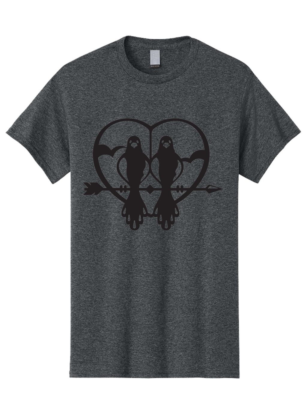Goth-Couple Men'S Graphic Tee, 100% Cotton, Comfortable Casual Summer Wear, Machine Washable, Ghostly Figures, Heart Shape, Arrow Through Heart, Mirrored Silhouettes, Mystical Imagery, Gothic Romance, Spooky Love, Eerie Atmosphere, Dark Art, Aab270