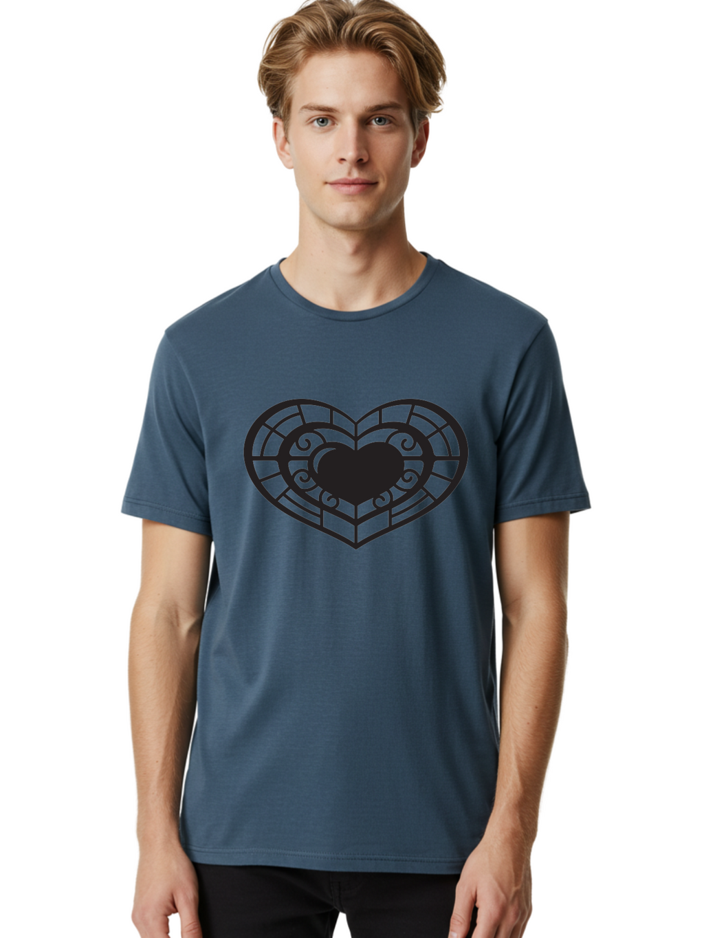 Heart-Design Men'S Graphic Tee, 100% Cotton, Comfortable Casual Summer Wear, Machine Washable, Stained Glass Heart, Decorative Heart, Intricate Design, Heart Silhouette, Ornate Pattern, Swirling Shapes, Love Symbol, Valentines Day Aab274